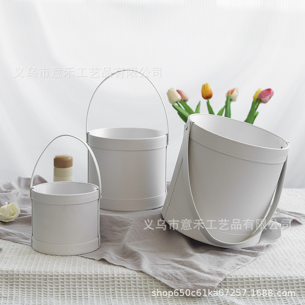Boutique novo balde de flor branca couro presente abraço balde doces de casamento portátil bebê mês inteiro retorno pres