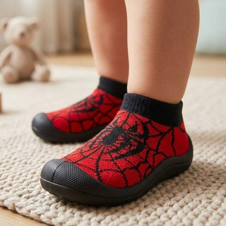 Meia Infantil Estampada Cano Curto Com Solado de Borracha Antiderrapante Macia Leve Confortável Verão Menino Aranha