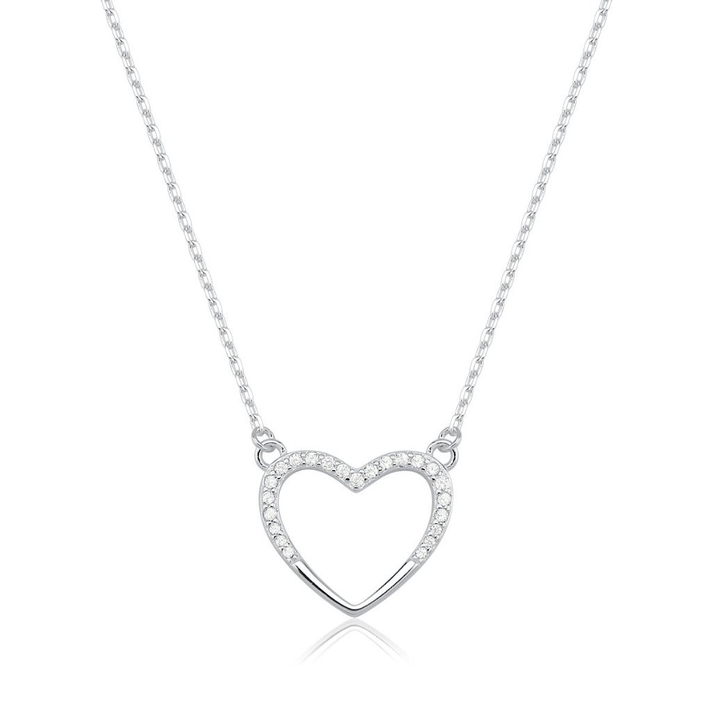 Colar Feminino de Prata 925 Coração Vazado com 1,2cm