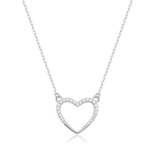 Colar Feminino de Prata 925 Coração Vazado com 1,2cm
