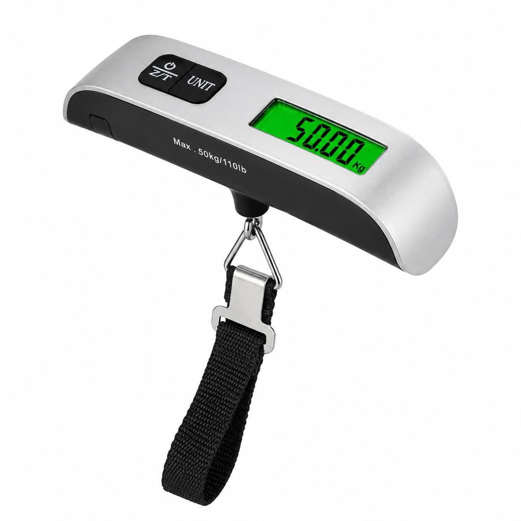 Imagem Balança Digital Portátil 50kg para Mala e Bagagem com Visor LCD, Alça Resistente e Alta Precisão