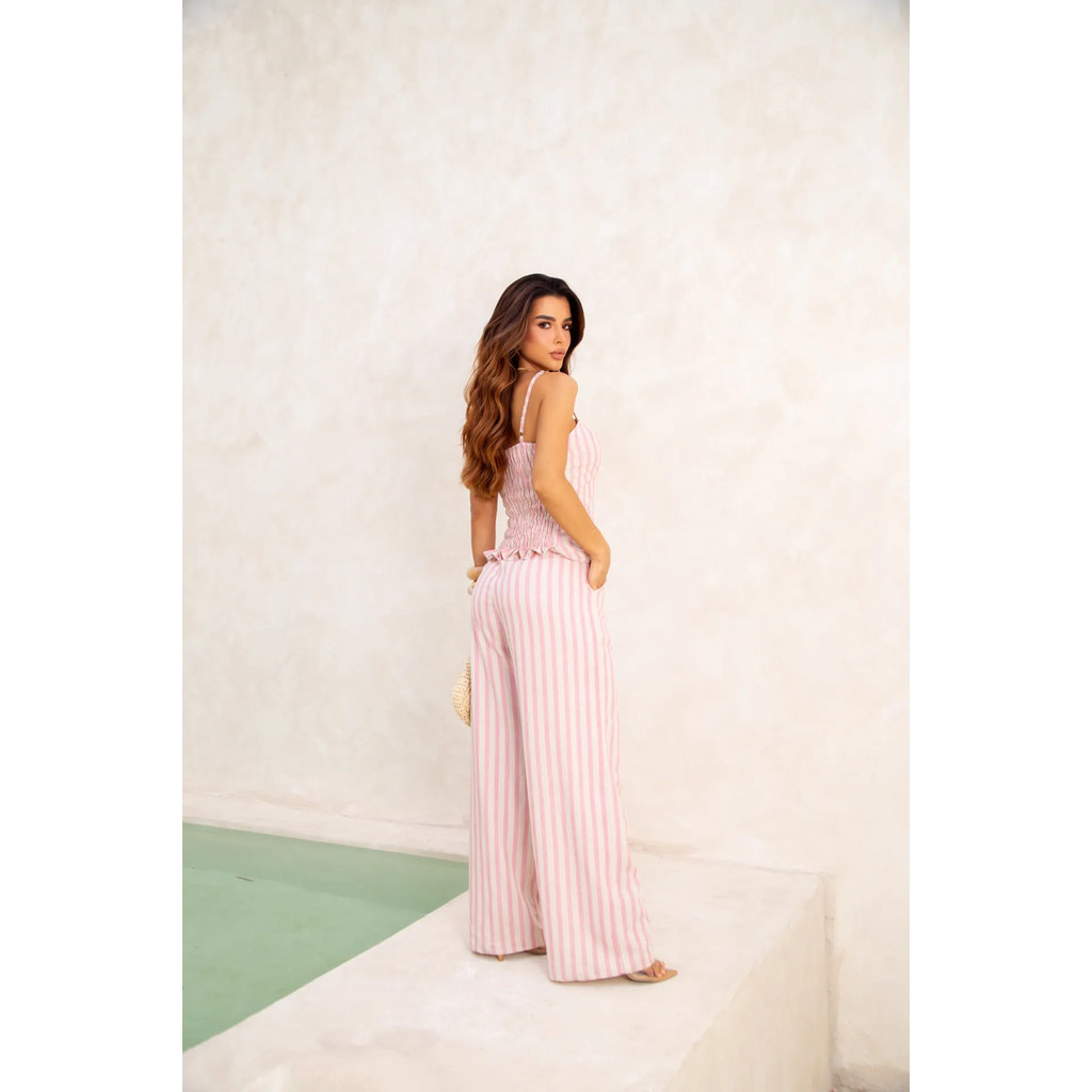 Conjunto social De Linho Listrada Calça Pantalona Colete elegante sofisticado — imagem 2 de 2