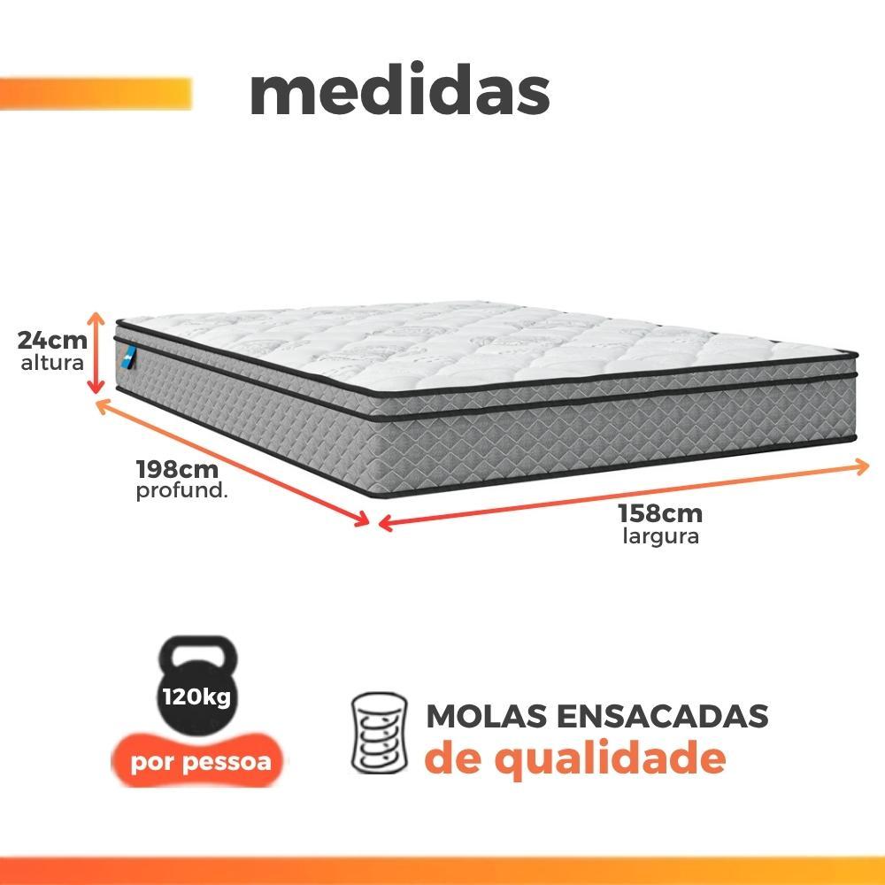 Colchão Casal Queen Molas Ensacadas Mirage 158x198x24cm Cinza/Branco Umaflex - Suporta até 120kg por — imagem 2 de 2