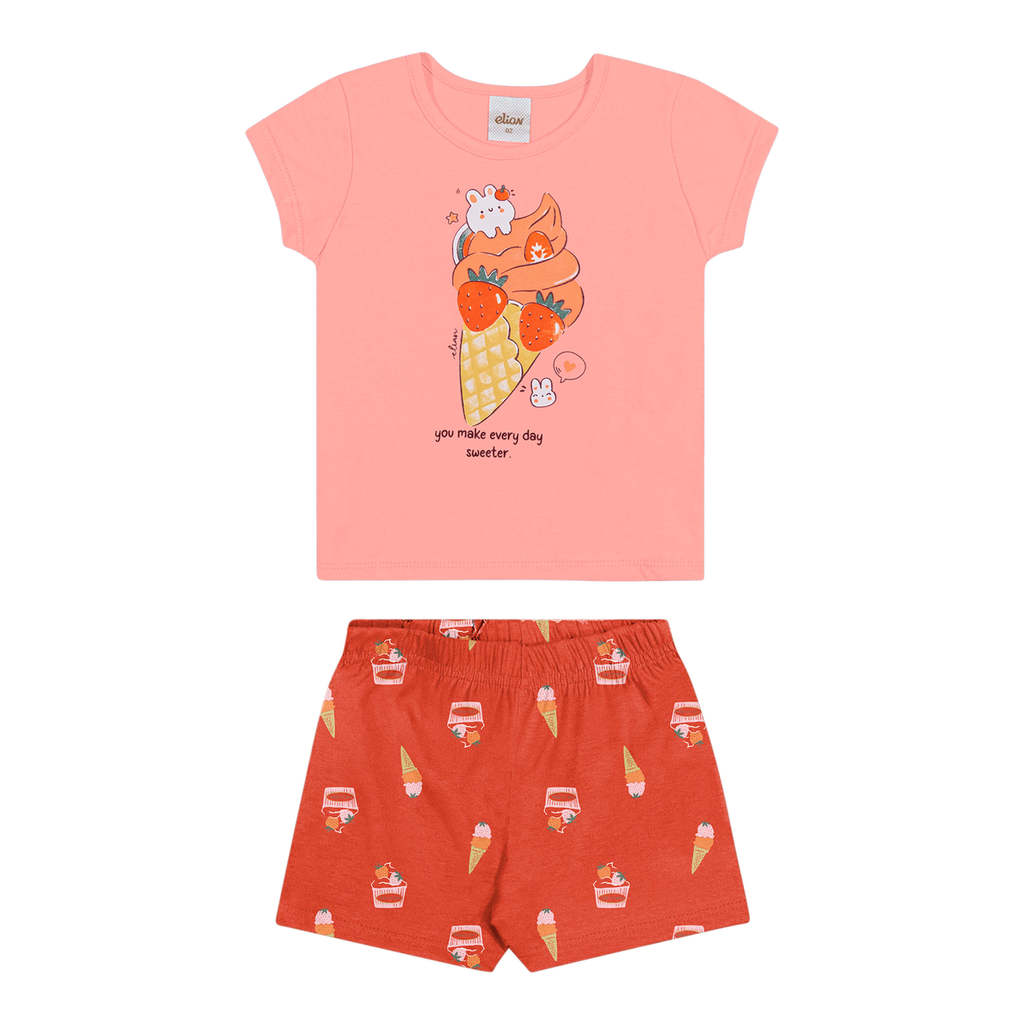 Conjunto Curto Infantil Menina Estampa Elian Rosa
