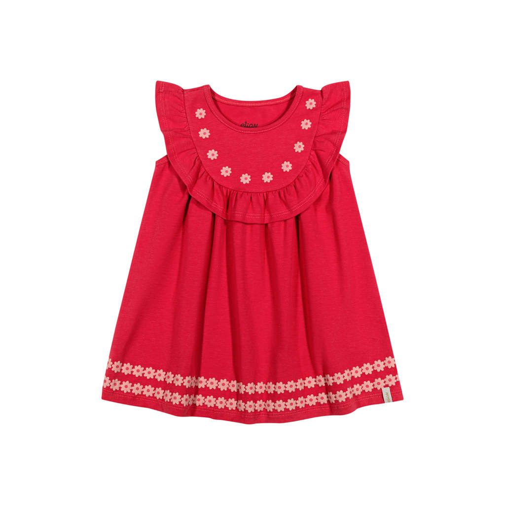 Vestido Bebê Menina Babados Floral em Puff Elian Vermelho