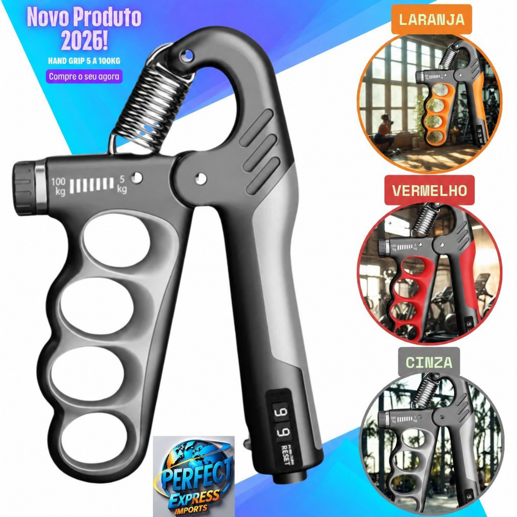 Hand Grip Flexor De Punho Com Mola Ajustável de 5 a 100 Kg com Contador Exercícios Fisioterapia Antebraço Mãos Musculo