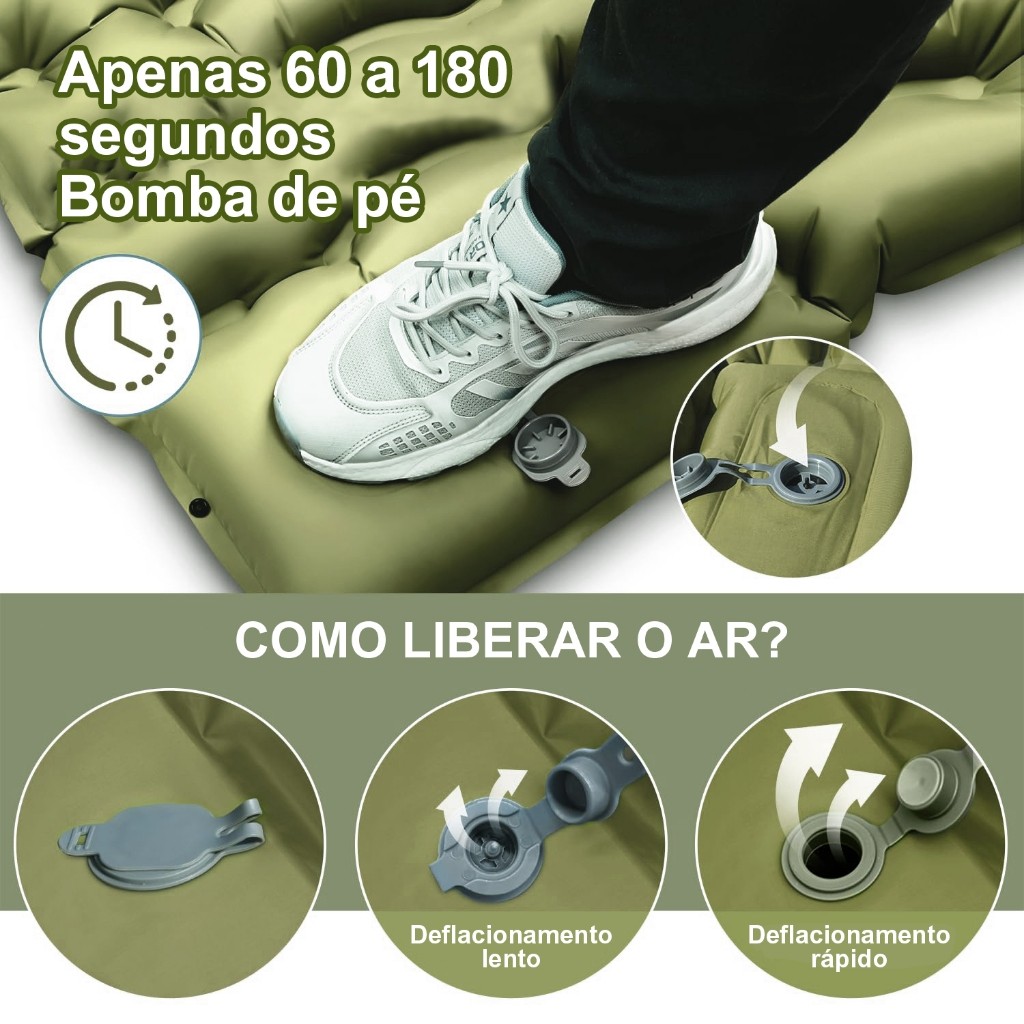 Colchão de Ar Casal Inflável Dobrável 203x136x10cm Impermeável Com Travesseiro Dupla Face Com Inflação a Pé JOYFOX — imagem 3 de 3