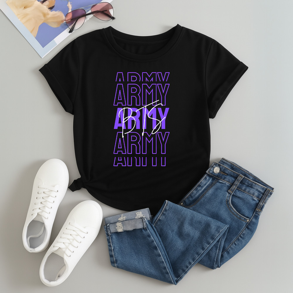 [Camiseta Premium em Algodão Puro]LA  CAMISETA GEEK Estampada Army Bts 275 Blusa Despojado Modinha Kpop Tecido TREND ACA