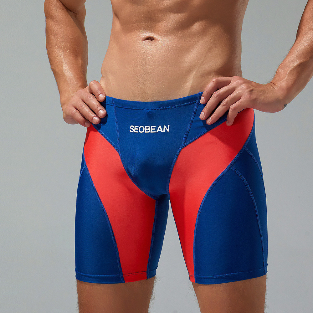 Nova moda masculina cintura baixa longo Boxer troncos de natação primavera quente
