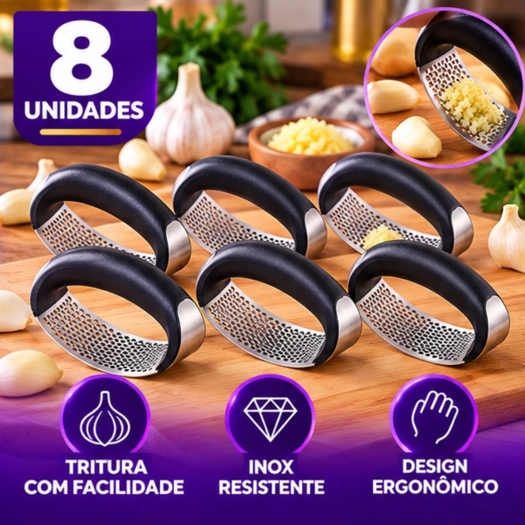 Kit 8/6/4 ou 2 Un Triturador de Alho Manual Inox Espremedor Amassador para Temperos Cozinha
