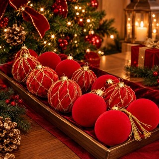 Kit 12 Bolas de Natal Aveludadas Enfeite Árvore de natal Decoração Natalina Luxuoso MSFILM