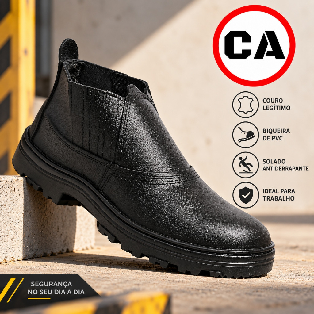Botina de Segurança Masculina EPI com CA Cano Curto Elástico Trabalho Obra Construção Civil Industrial Profissional