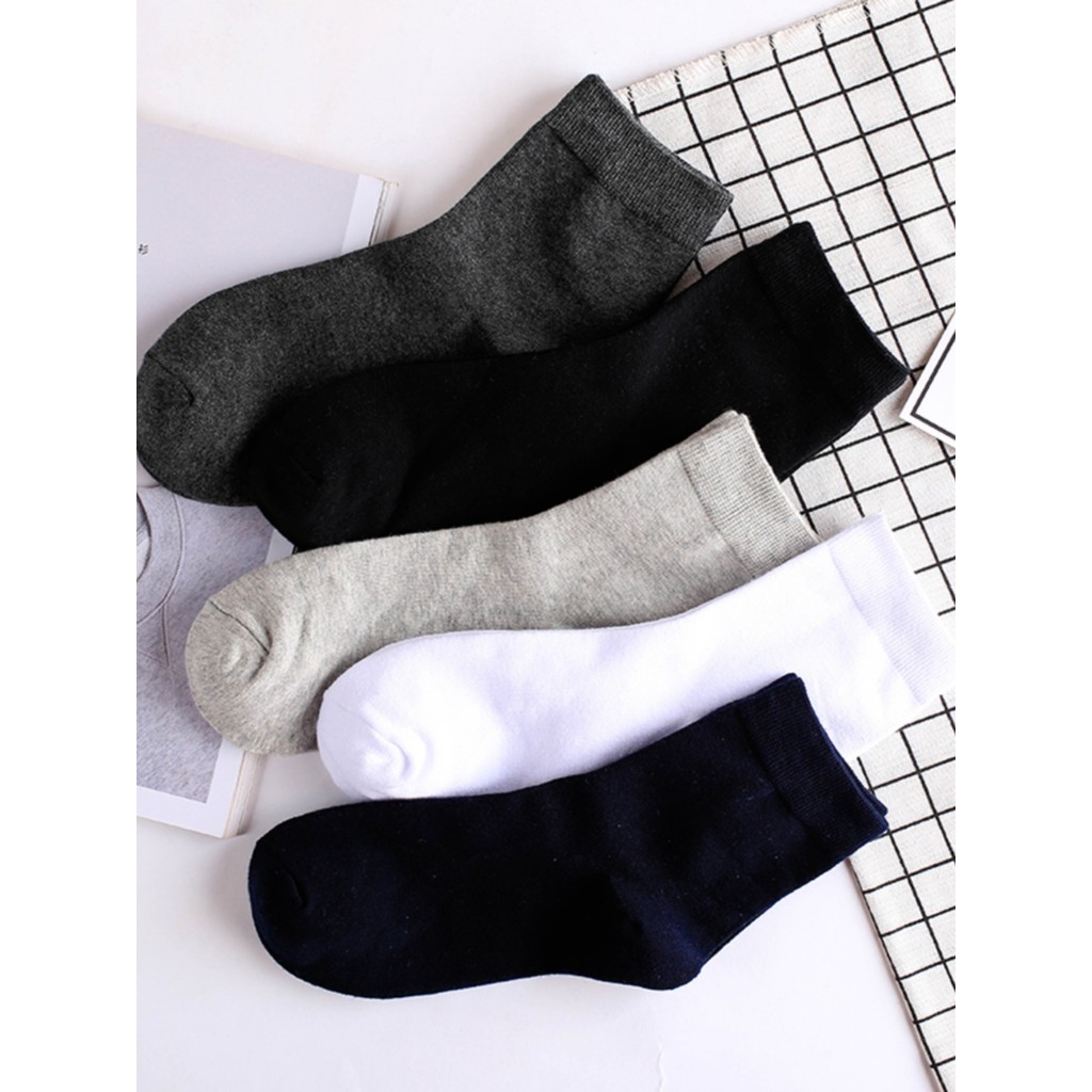 Homens meias de tubo médio quatro estações meias de algodão meias casuais cor sólida preto branco cinza meias absorvente