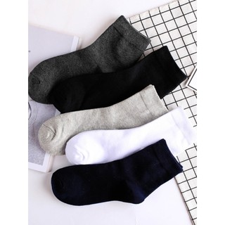 Homens meias de tubo médio quatro estações meias de algodão meias casuais cor sólida preto branco cinza meias absorvente