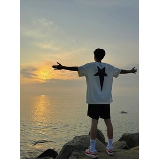 Decote pequeno 250g pesado estrela de cinco pontas camiseta roupas masculinas verão na moda cleanfit manga curta High St