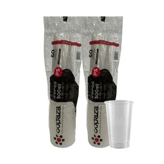 2 Pacotes de Copo de 500ml Liso Translúcido ABNT 2002 Copaza com 50 unidades