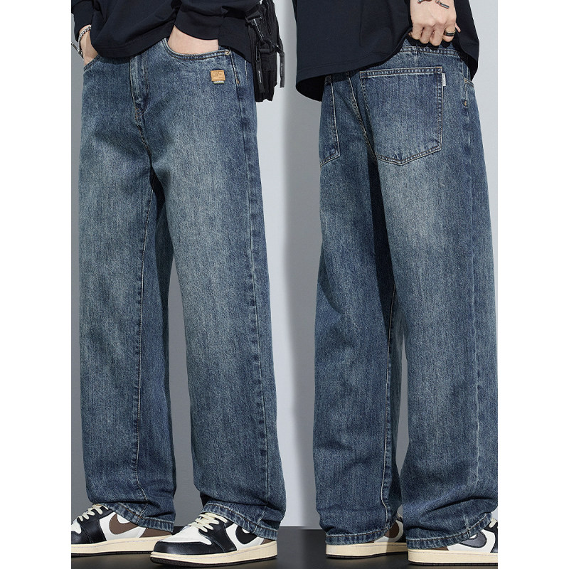 Jeans Stretch masculino americano Retro solto perna larga trabalho reto primavera outono Casual resistente ao desgaste t
