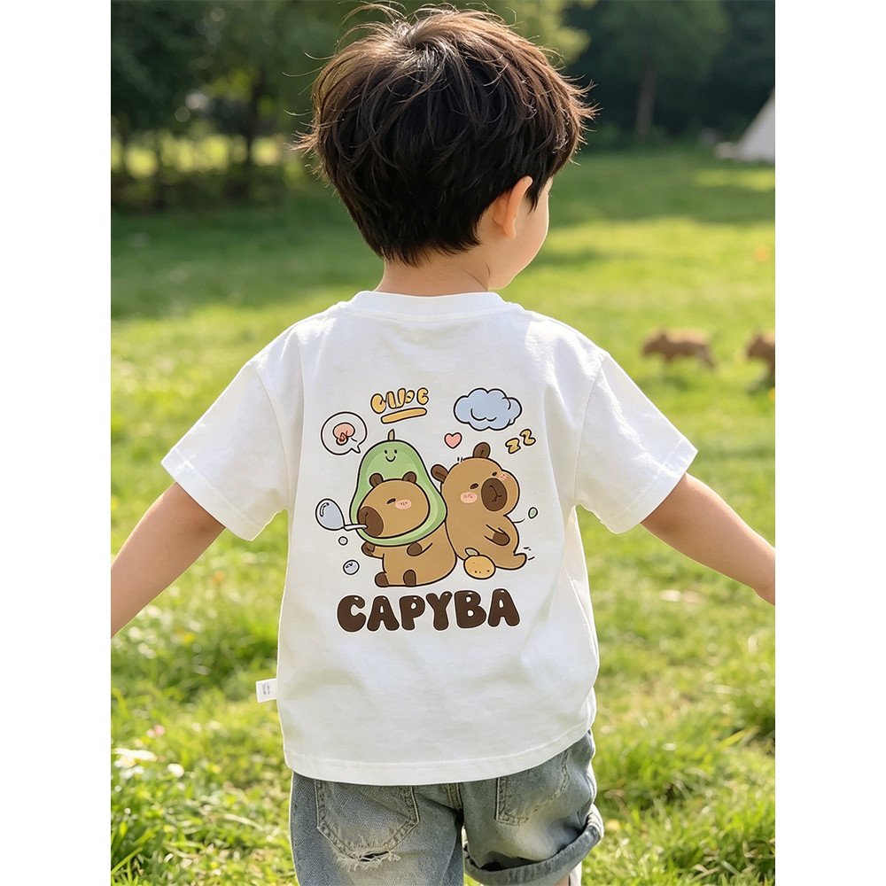 Crianças verão camiseta de manga curta meninos meninas dos desenhos animados topos meninos bebê meia manga camiseta Base