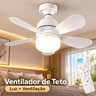 Ventilador Teto Lâmpada 100w Led E27 Ajustável Bivolt 5 pás Vento Forte Silencioso Ventilador com Luz 3 cores