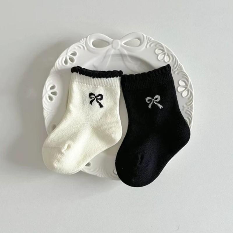 Meninas meias primavera outono estilo crianças versão coreana estilo ocidental bolinhas Bowknot meninas meio tubo meias 