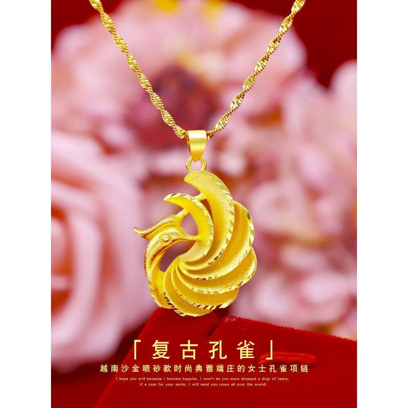 Vietnam areia ouro colar feminino pingente não-desbotamento simulação ouro Retro pavão clavícula corrente puro ouro jóia
