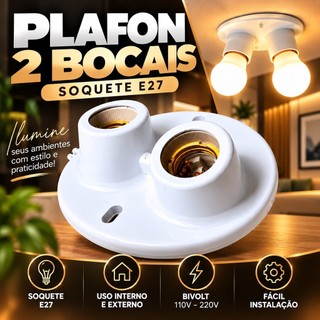 Luminária Plafonier Plafon Redondo Lâmpada Teto E27 Soquete Bocal Duplo Bivolt 100w