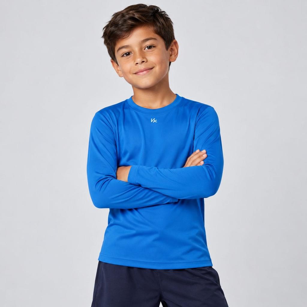 Camiseta Infantil Kanxa Proteção Solar UV50+ Kx Protection Manga Longa Azul Alta Compressão Poliamida e Elastano