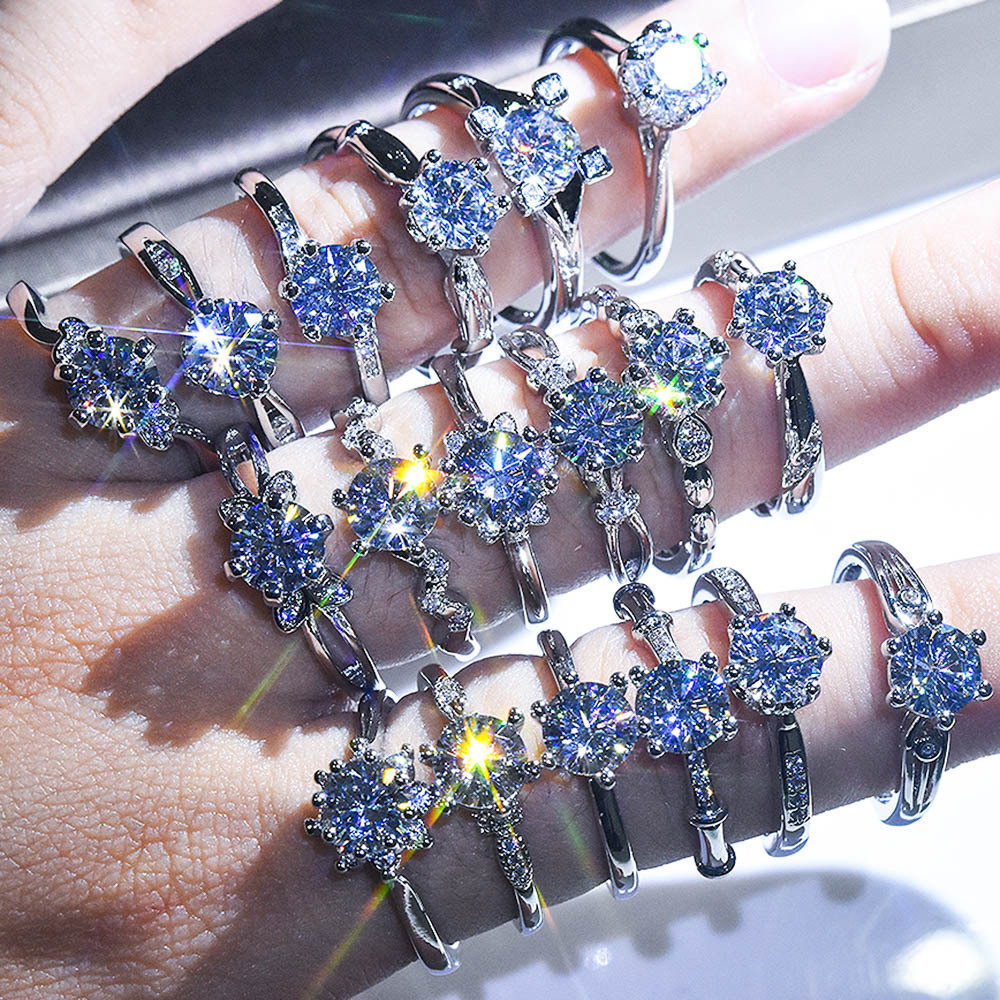 1 quilate zircão imitação moissanite anel aberto corações seta anel moissanite anel de diamante um quilate anel