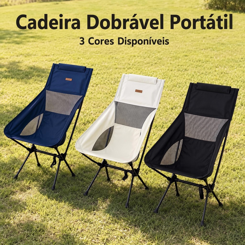 Cadeira Camping Portátil Dobrável Pesca Com Encosto 140kg Cor Azul