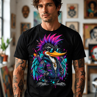 Camiseta Estampada Camisa Pato Punk de Oculos Despojado Unissex Infantil Adulto 100% Algodão