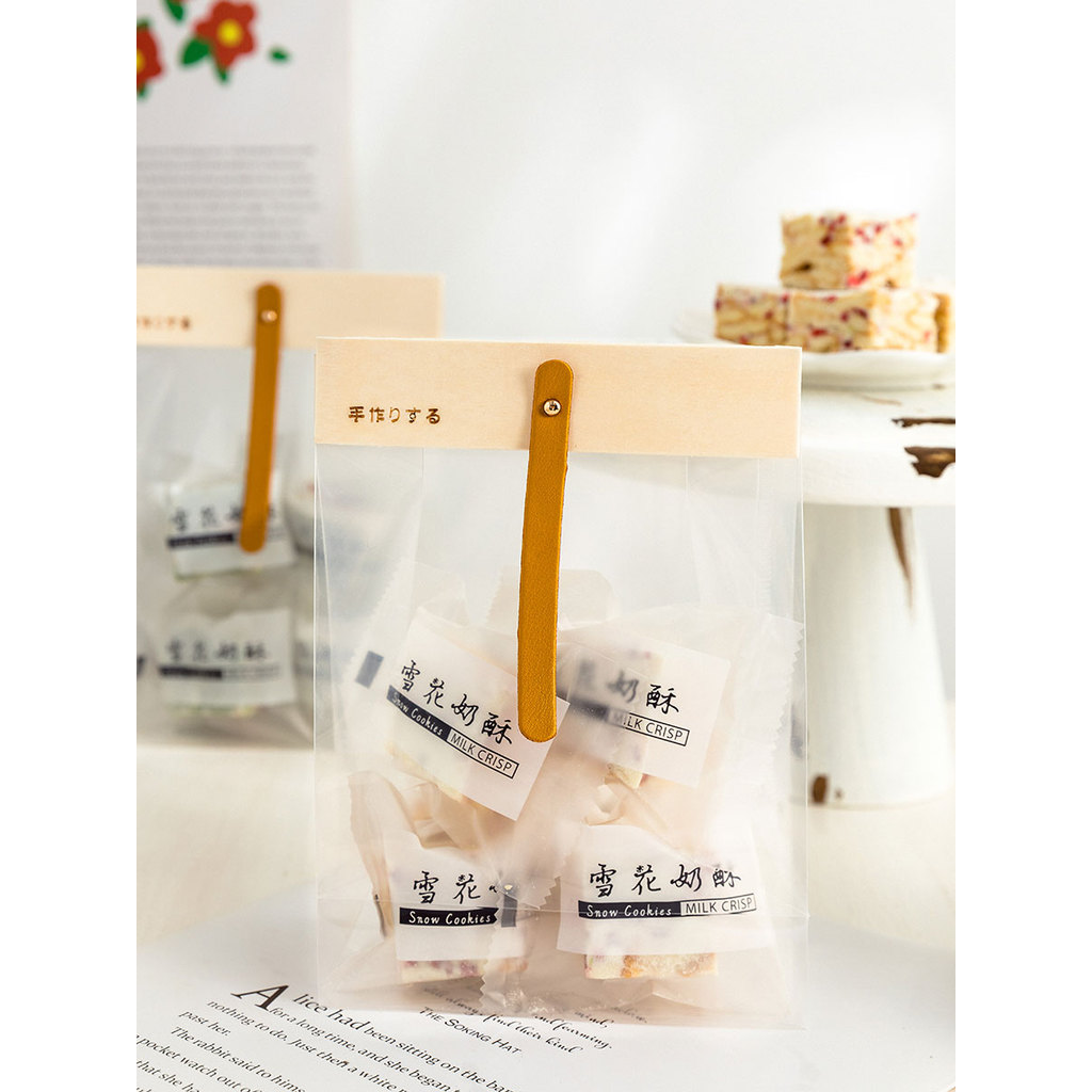 Saco de madeira transparente fosco Stand-Up 5 pçs lanches de natal saco de doces floco de neve crocante Nougat biscoito 