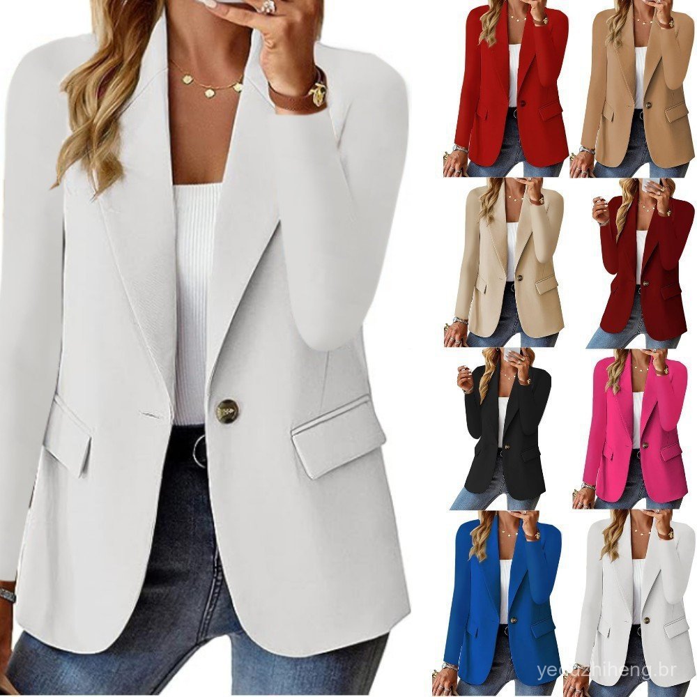 Primavera, blazer casual de outono, modelo feminino de manga comprida, cor lisa, conjunto elegante, W10X.