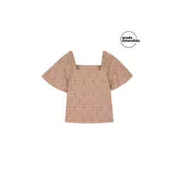 Blusa Feminina Devorê Manga Ampla Marialícia Marrom