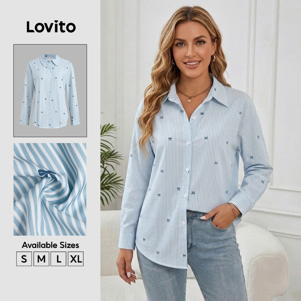 Lovito Blusa Casual Azul com Botões para Mulheres primavera/verão BLB38BR101