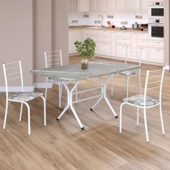 Conjunto Sala de Jantar Mesa Retangular 120x75cm Tampo Granito Topázio 4 Cadeiras Rio Branco/Paraopeba Paraopeba/Branco