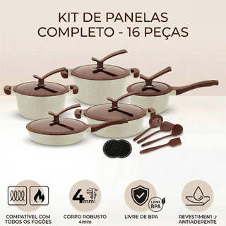 Conjunto De Panelas Antiaderente Revestido em Cerâmica Gás Indução KIT 16 Peças