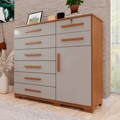 Cômoda para Quarto 1 Portas 8 Gavetas Ônix Expresso Móveis Marrom/Cinamomo/Off White Cinamomo/Off White
