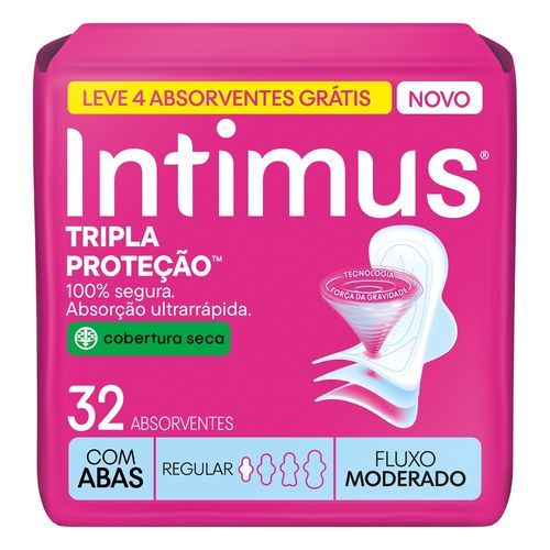 Absorvente Intimus Tripla Proteção Dia Seca Com abas, Fluxo Moderado, 32 un