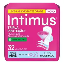 Absorvente Intimus Tripla Proteção Dia Seca Com abas, Fluxo Moderado, 32 un