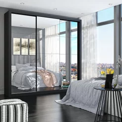 Guarda Roupa Casal com Espelhos 3 Portas de Correr 4 Gavetas Max Premium Espresso Móveis Preto Preto