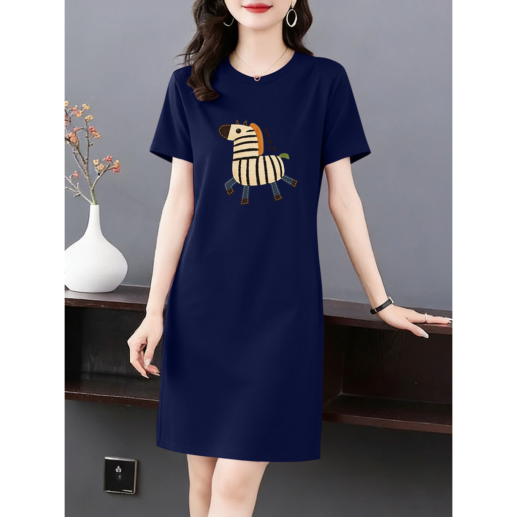 Exportação de comércio exterior 100% algodão temperamento dos desenhos animados impresso manga curta camiseta vestido fe