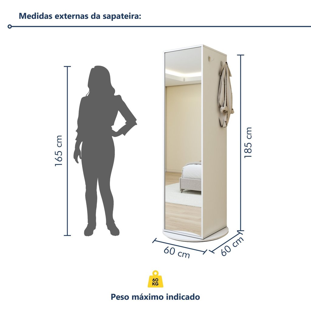 Sapateira Giratória com Porta de Espelho para 11 a 20 Pares Esthela Branco Branco · foto 2