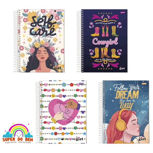 Caderno Espiral Universitário Capa Dura 96 Folhas It Girl Jandaia | Caderno Capa Dura com Adesivos