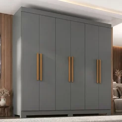 Guarda Roupa Casal com Pés Paris 6 Portas 2 Gavetas Paris Espresso Móveis Cinza/Onix Ônix