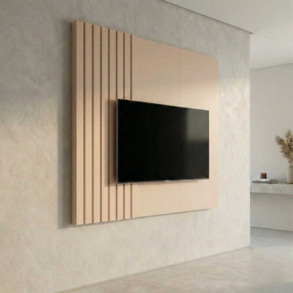 Painel para TV até 58 Polegadas Ripado 100% MDF 136CMX140CM Boto Bege Off White