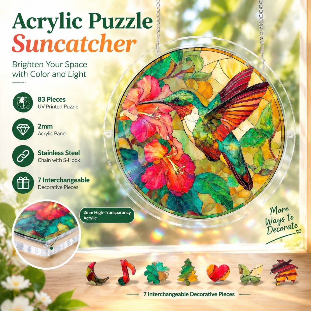 Acrílico Quebra-Cabeça Suncatcher Pendurado Ornamento Janela Decoração Do Jardim Sun Catcher Efeito Vitral Presente