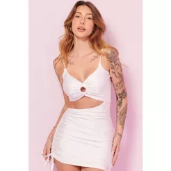 Vestido Curto Argola Frontal e Franzido Lateral Planet Girls Branco