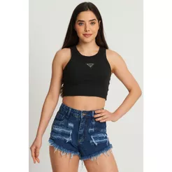 Cropped Feminino Com Aplique Logo Planet Girls Preto