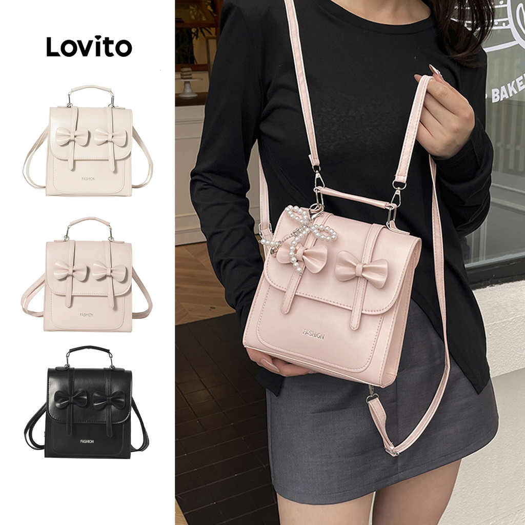 Lovito Mochila Casual Estilo Coreano Com Laço Preta Para Mulheres LFA113067