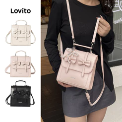 Lovito Mochila Casual Estilo Coreano Com Laço Preta Para Mulheres LFA113067